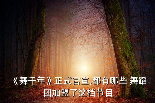 《舞千年》正式官宣,都有哪些 舞蹈团加盟了这档节目