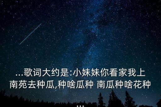 ...歌词大约是:小妹妹你看家我上南苑去种瓜,种啥瓜种 南瓜种啥花种...
