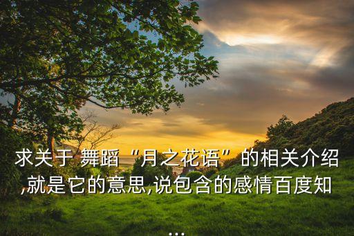 关于花舞蹈,第十届桃花杯少女独舞作品:月之花