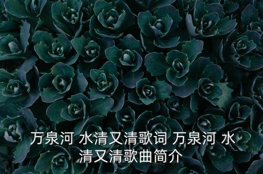  万泉河 水清又清歌词 万泉河 水清又清歌曲简介