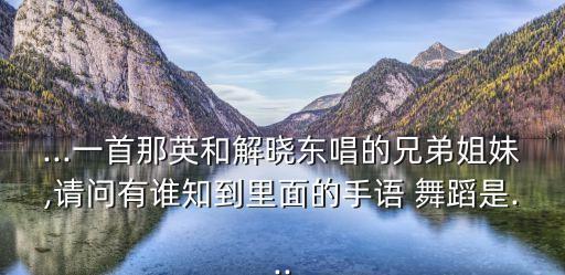 ...一首那英和解晓东唱的兄弟姐妹,请问有谁知到里面的手语 舞蹈是...