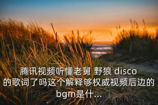 腾讯视频听懂老舅 野狼 disco的歌词了吗这个解释够权威视频后边的bgm是什...