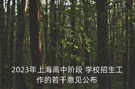 2023年上海高中阶段 学校招生工作的若干意见公布