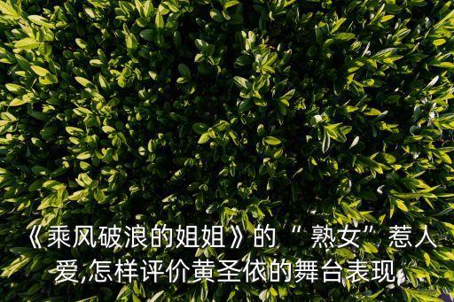 《乘风破浪的姐姐》的“ 熟女”惹人爱,怎样评价黄圣依的舞台表现