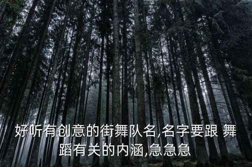 好听有创意的街舞队名,名字要跟 舞蹈有关的内涵,急急急
