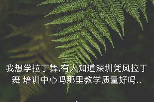 我想学拉丁舞,有人知道深圳凭风拉丁舞 培训中心吗那里教学质量好吗...