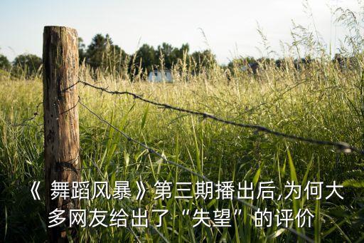 《 舞蹈风暴》第三期播出后,为何大多网友给出了“失望”的评价