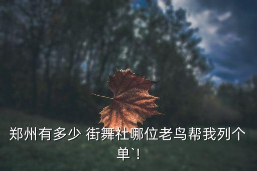 郑州有多少 街舞社哪位老鸟帮我列个单`!