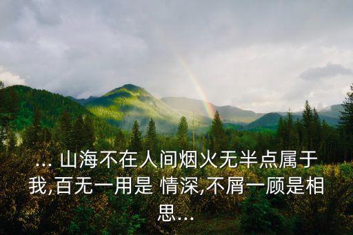 ... 山海不在人间烟火无半点属于我,百无一用是 情深,不屑一顾是相思...