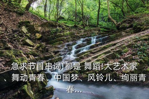 急求节目串词!都是 舞蹈!大艺术家、舞动青春、中国梦、风铃儿、绚丽青春...