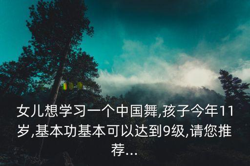 女儿想学习一个中国舞,孩子今年11岁,基本功基本可以达到9级,请您推荐...