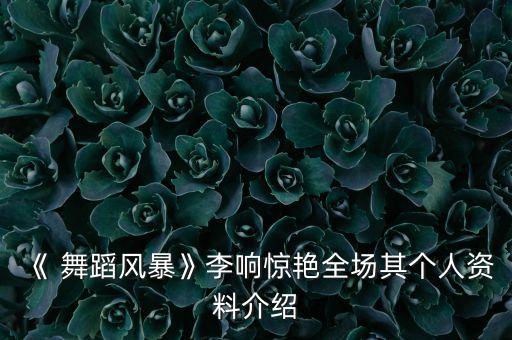 《 舞蹈风暴》李响惊艳全场其个人资料介绍