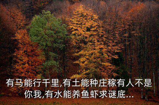有马能行千里,有土能种庄稼有人不是你我,有水能养鱼虾求谜底...