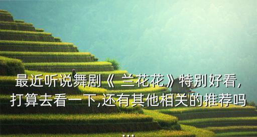 最近听说舞剧《 兰花花》特别好看,打算去看一下,还有其他相关的推荐吗...