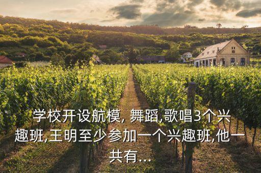  学校开设航模, 舞蹈,歌唱3个兴趣班,王明至少参加一个兴趣班,他一共有...