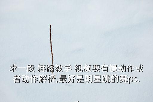 求一段 舞蹈教学 视频要有慢动作或者动作解析,最好是明星跳的舞ps...