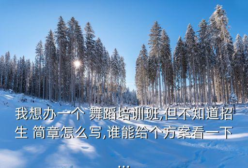 我想办一个 舞蹈培训班,但不知道招生 简章怎么写,谁能给个方案看一下...