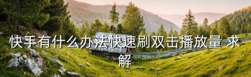 快手有什么办法快速刷双击播放量 求解