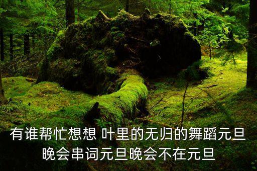 无归是什么舞蹈，有谁帮忙想想 叶里的无归的舞蹈元旦晚会串词元旦晚会不在元旦
