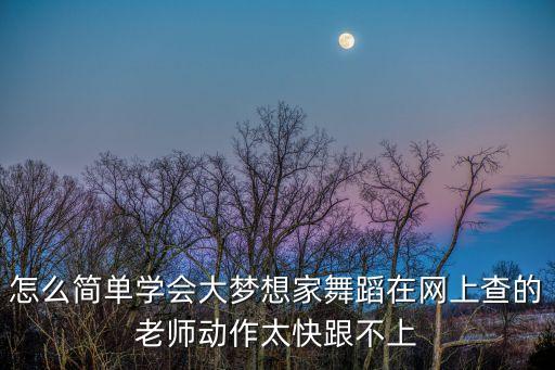 怎么简单学会大梦想家舞蹈在网上查的老师动作太快跟不上