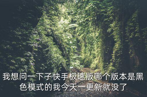 快手极速最新版本，我想问一下子快手极速版哪个版本是黑色模式的我今天一更新就没了