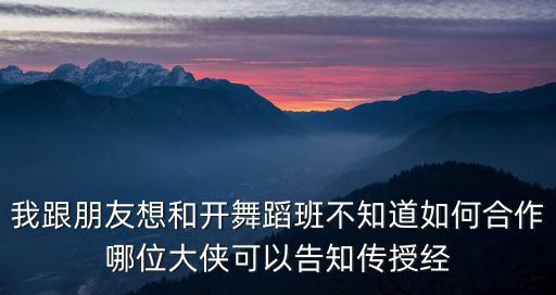 我跟朋友想和开舞蹈班不知道如何合作哪位大侠可以告知传授经