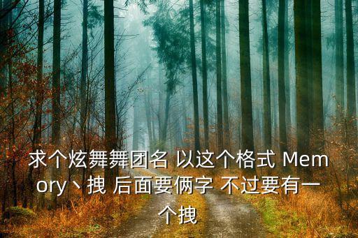 祥生广场舞拽什么拽，求个炫舞舞团名 以这个格式 Memory丶拽 后面要俩字 不过要有一个拽