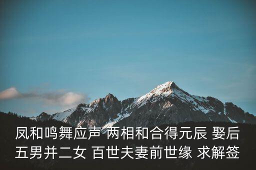 凤和鸣舞应声 两相和合得元辰 娶后五男并二女 百世夫妻前世缘 求解签